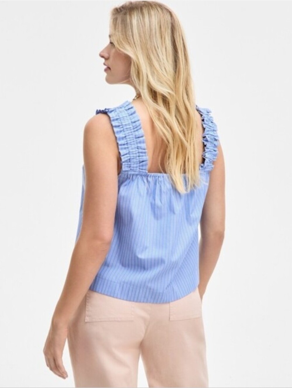 On 34th Blue Striped Ruffle Strap Tank Top XL NWT - Picture 2 of 8